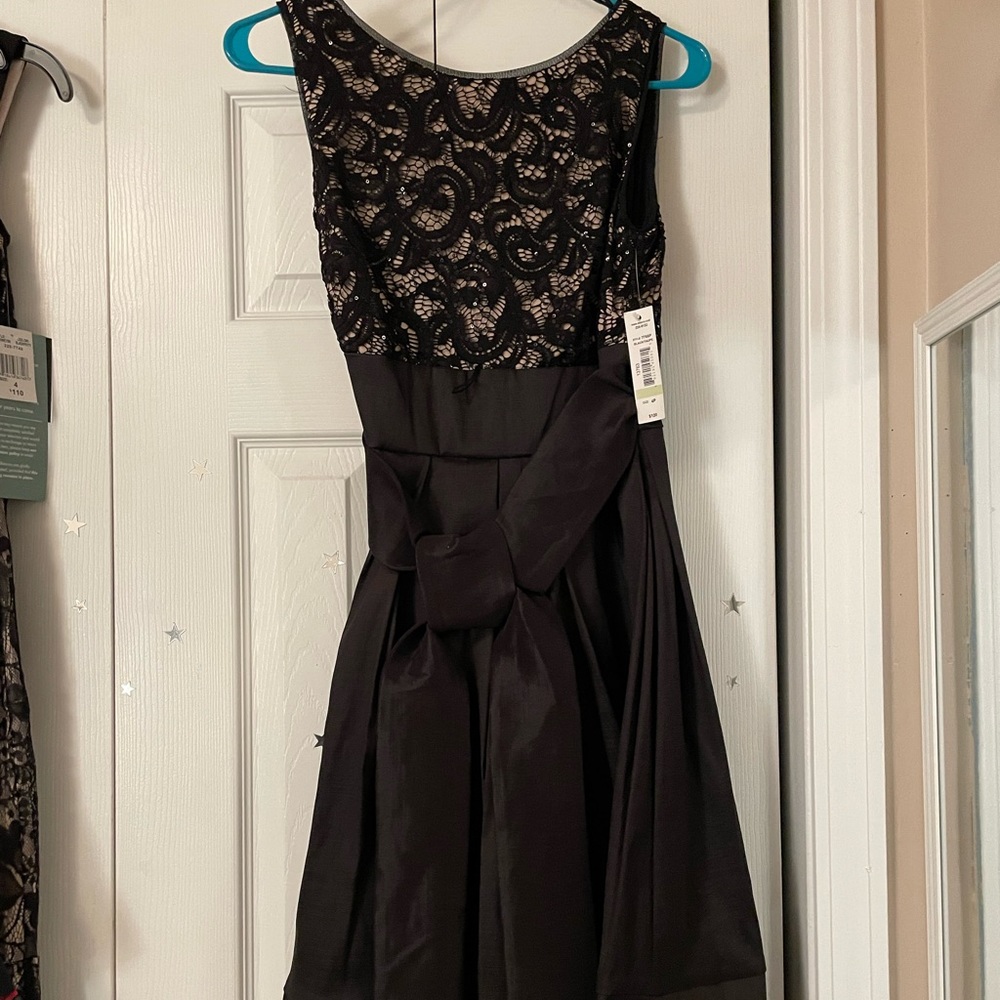 rmrich black and taupe mid length formal dress